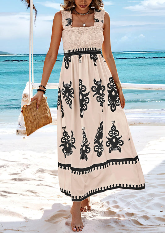 ElanWear Women’s Boho Floral Square Neck Maxi Dress – Sleeveless Summer A-Line Beach Vacation Dress