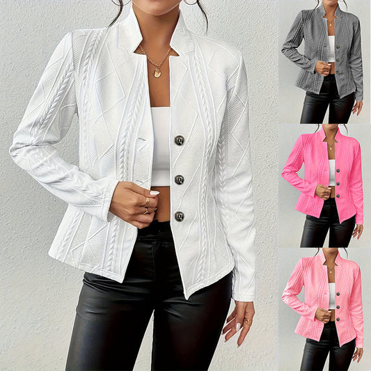 ElanWear Women’s Slim Fit Blazer Jacket – Single-Breasted Stand Collar Office Suit Coat
