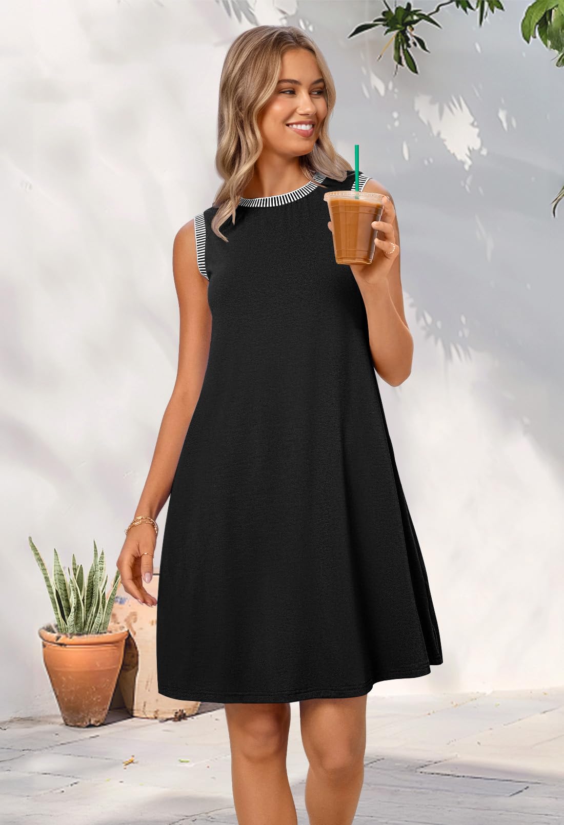 ElanWear Women’s Sleeveless Mini Sundress – Casual Summer Beach Vacation Tank Dress with Pockets