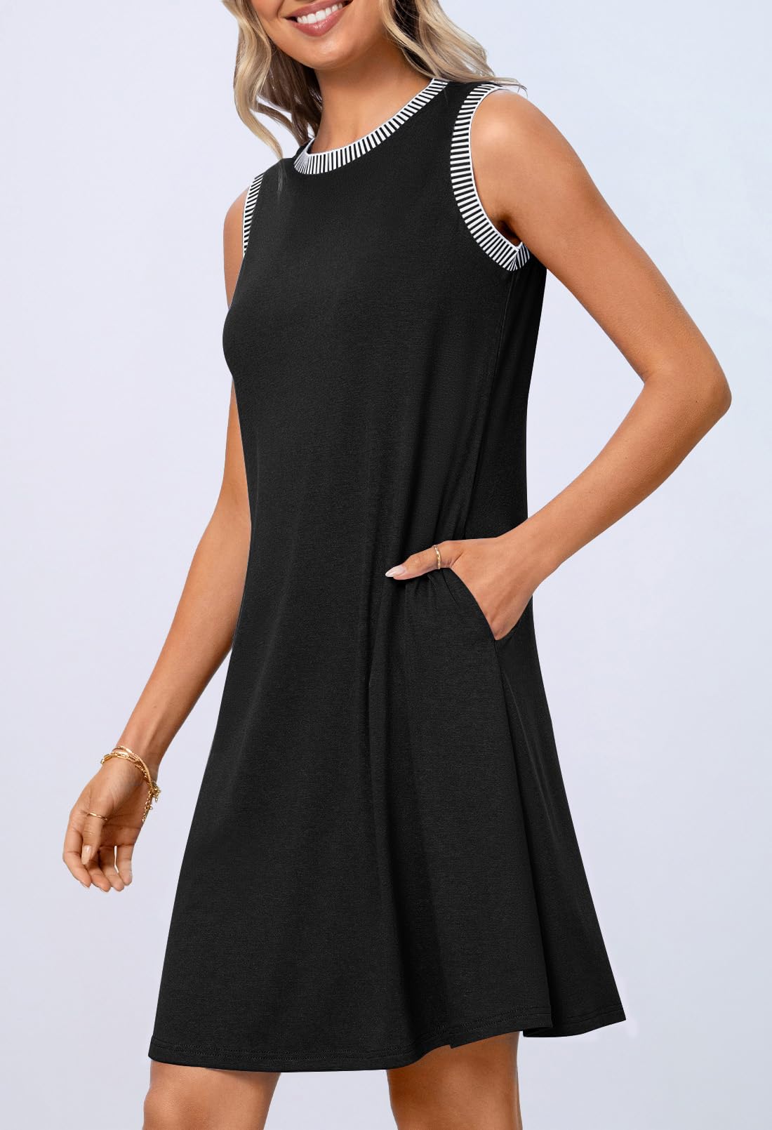 ElanWear Women’s Sleeveless Mini Sundress – Casual Summer Beach Vacation Tank Dress with Pockets